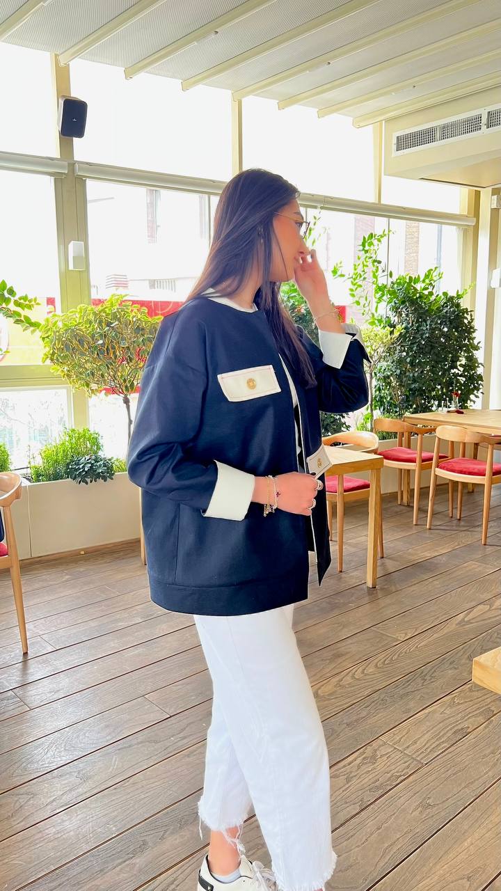 QUIM BLACK LINEN WITH HEART SHAPED EMBROIDERY COAT