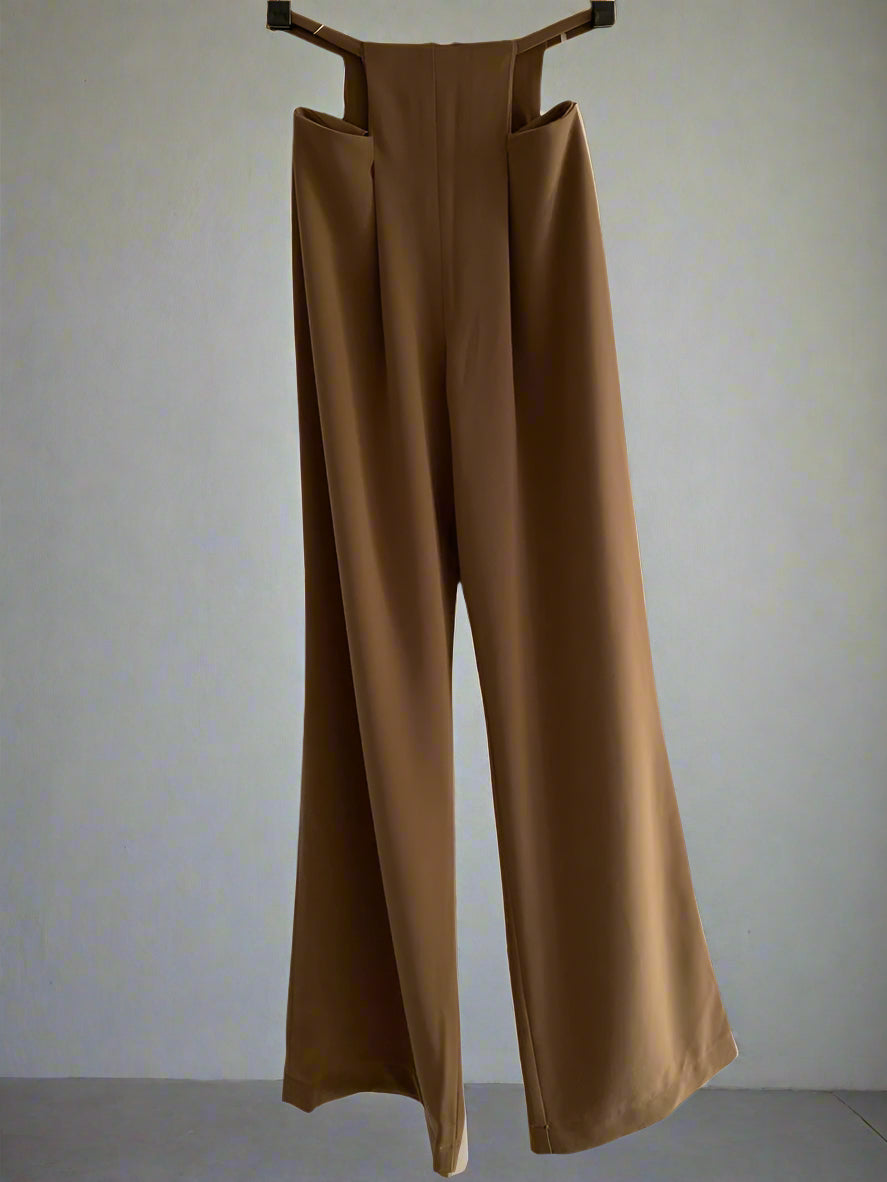 PALMA BROWN CUT-OUT-WAIST PANTS