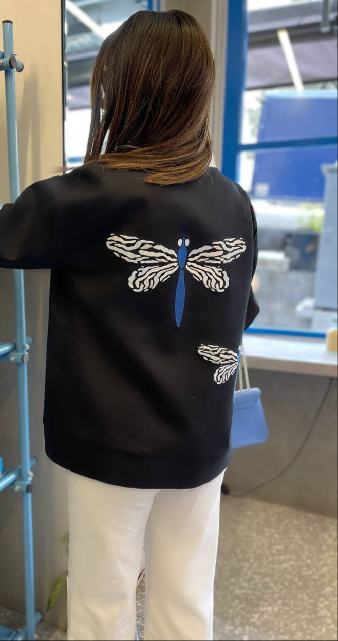 QUIM BLACK LINEN DRAGONFLY COAT