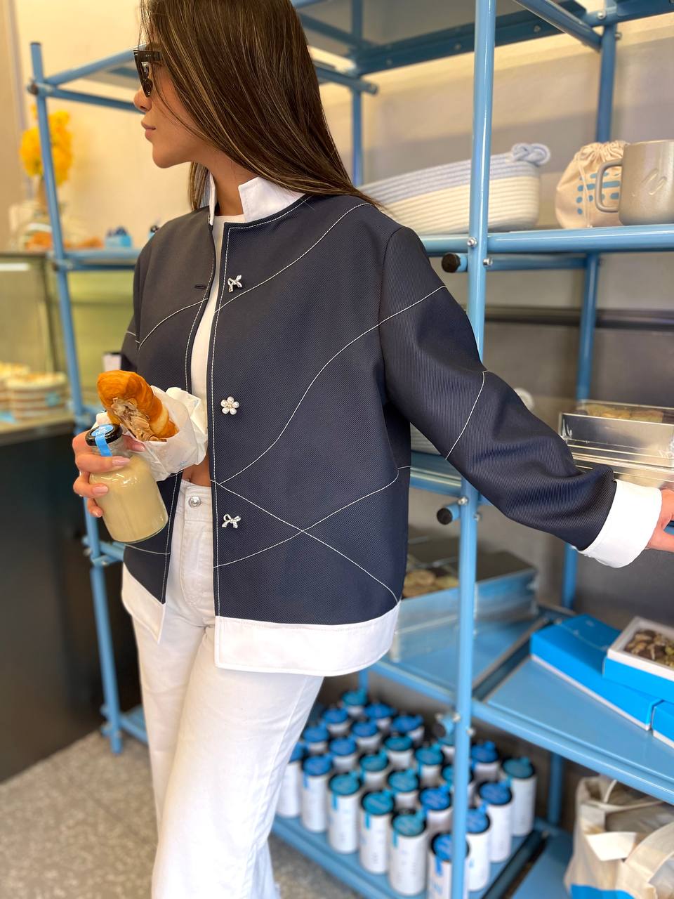 QUIM NAVY JACAQUARD COAT