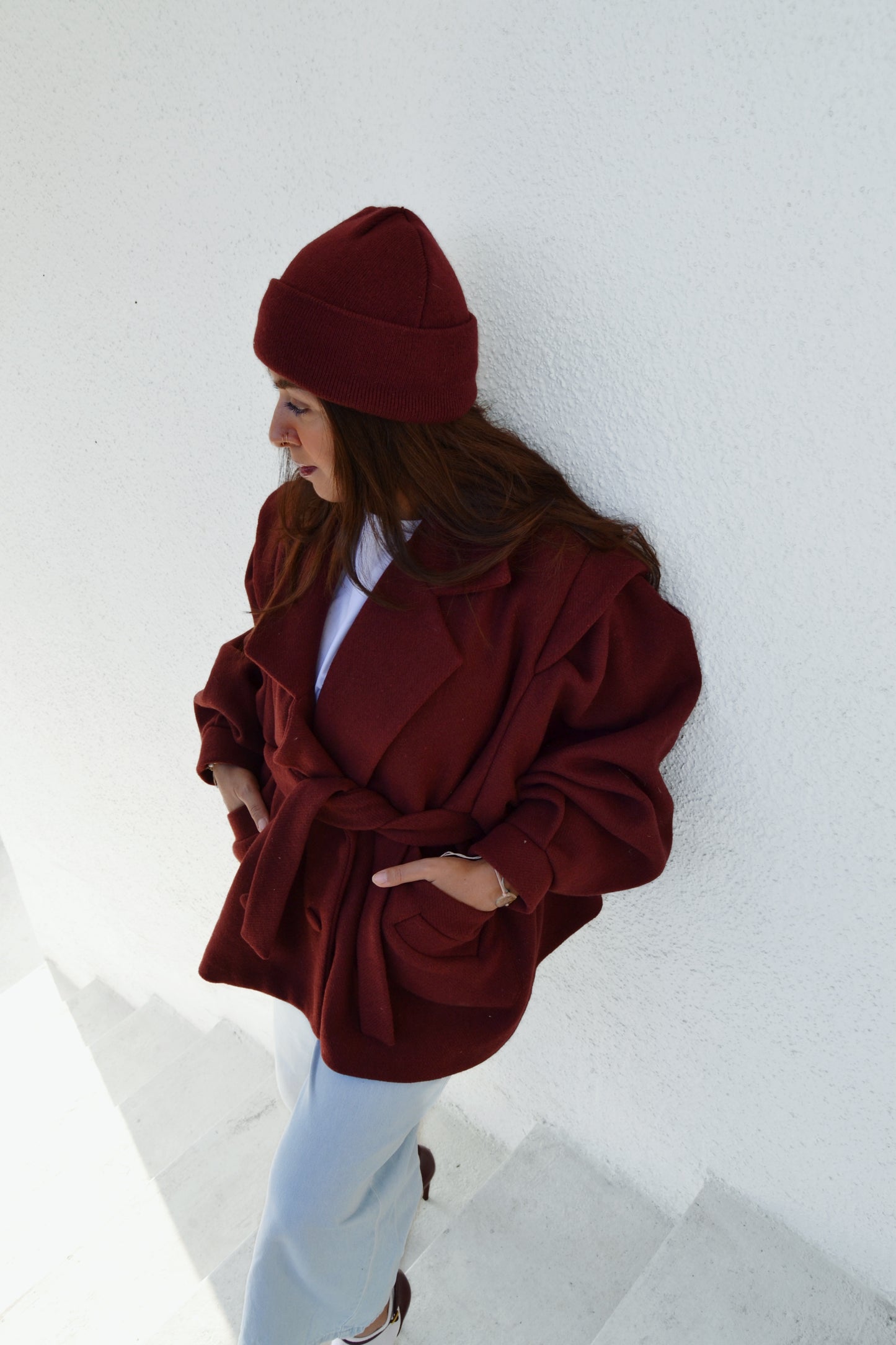 AIOLEH BURGUNDY WOOL COAT