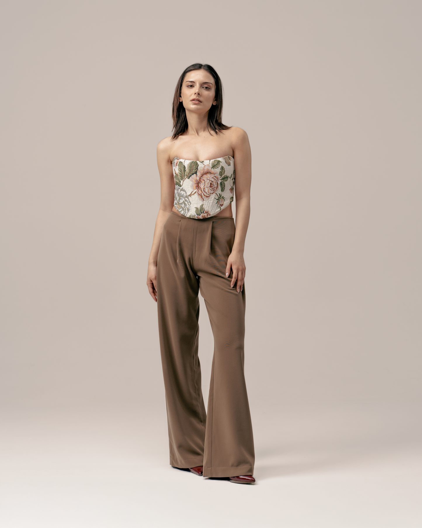 PALMA BROWN CUT-OUT-WAIST PANTS