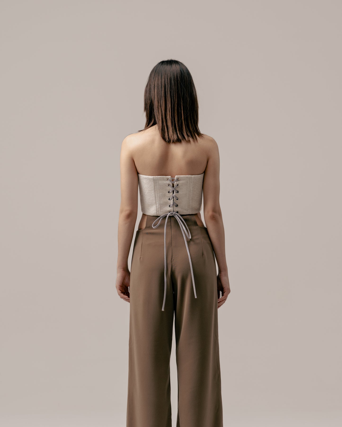 PALMA BROWN CUT-OUT-WAIST PANTS