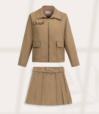 QUIM KHAKI PLEATED SKIRT