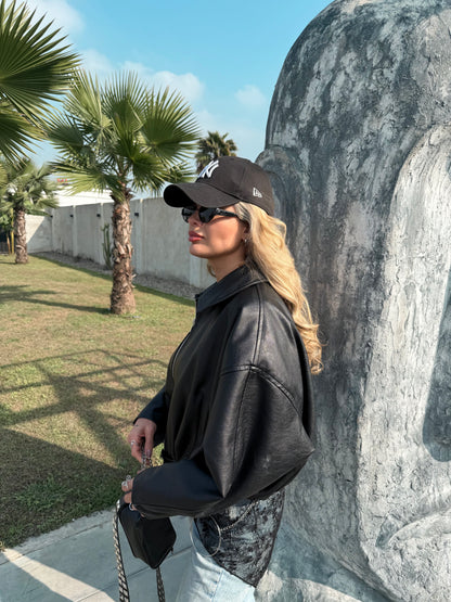 PEONY BLACK LEATHER COAT