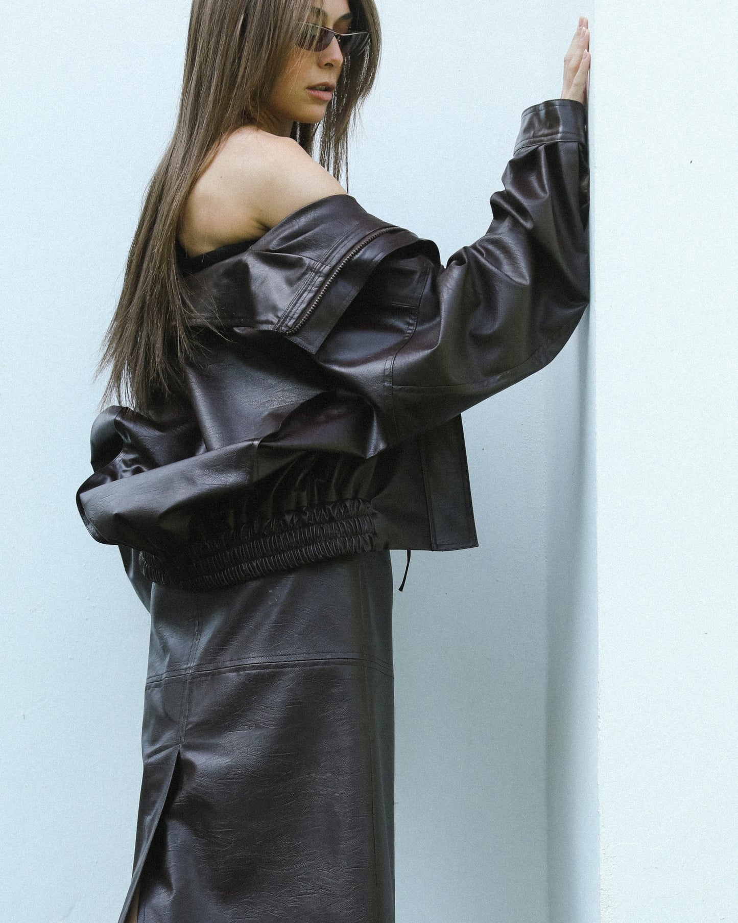 MIRA The BROWN Leather Effect Over JACKET