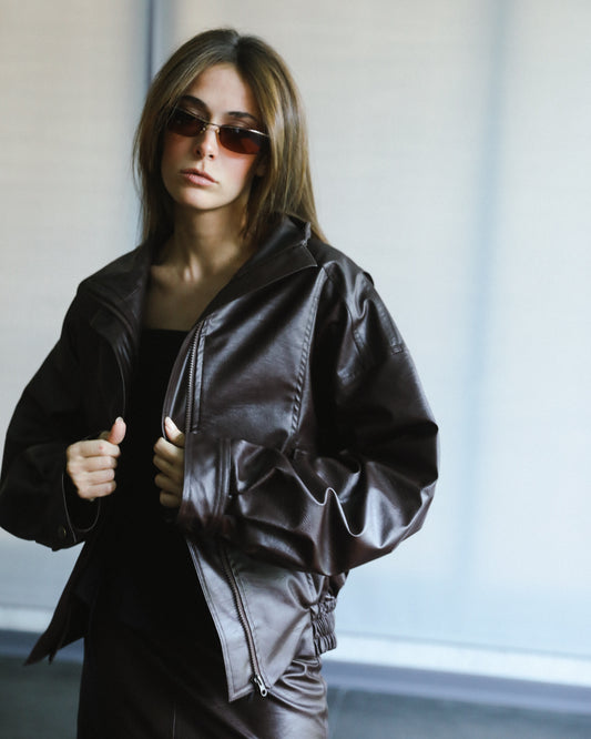 MIRA The BROWN Leather Effect Over JACKET