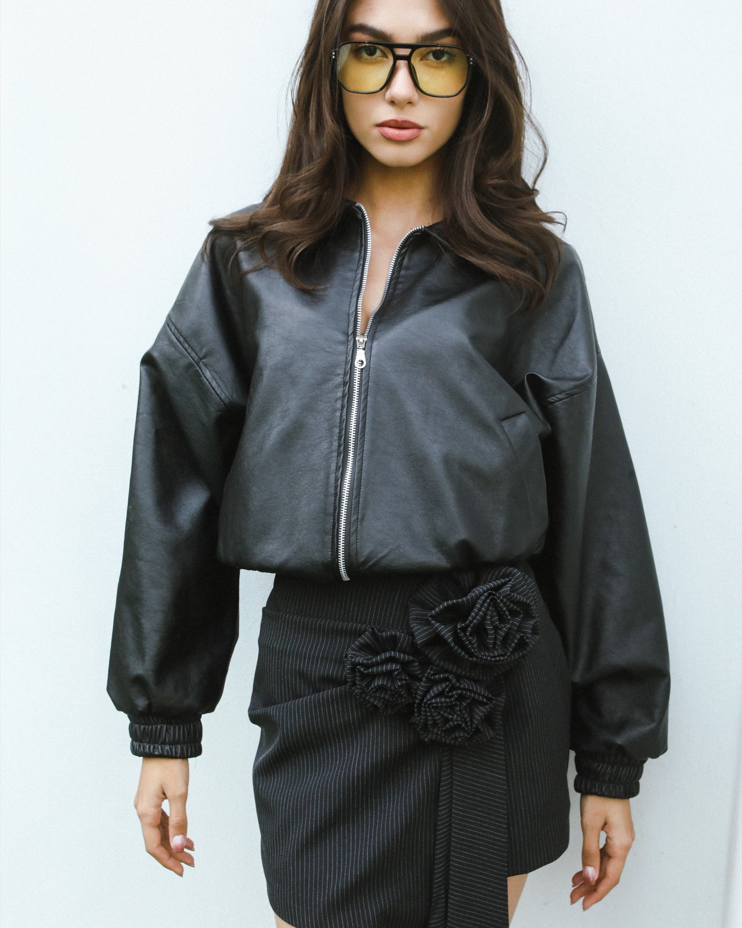 MIRA The BLACK Leather Effect Over JACKET