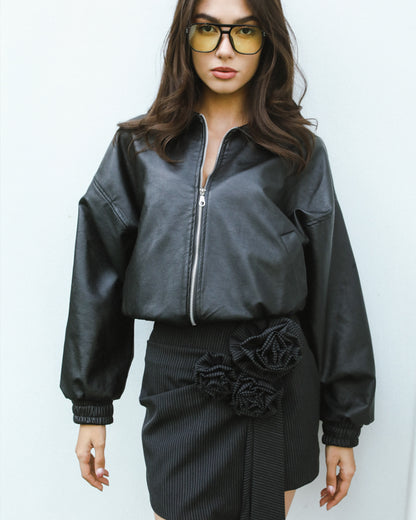 MIRA The BLACK Leather Effect Over JACKET