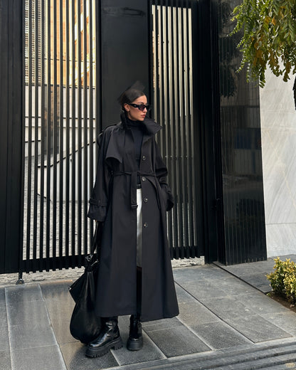 MIRA black OVERSIZED CLASSIC TRENCH COAT