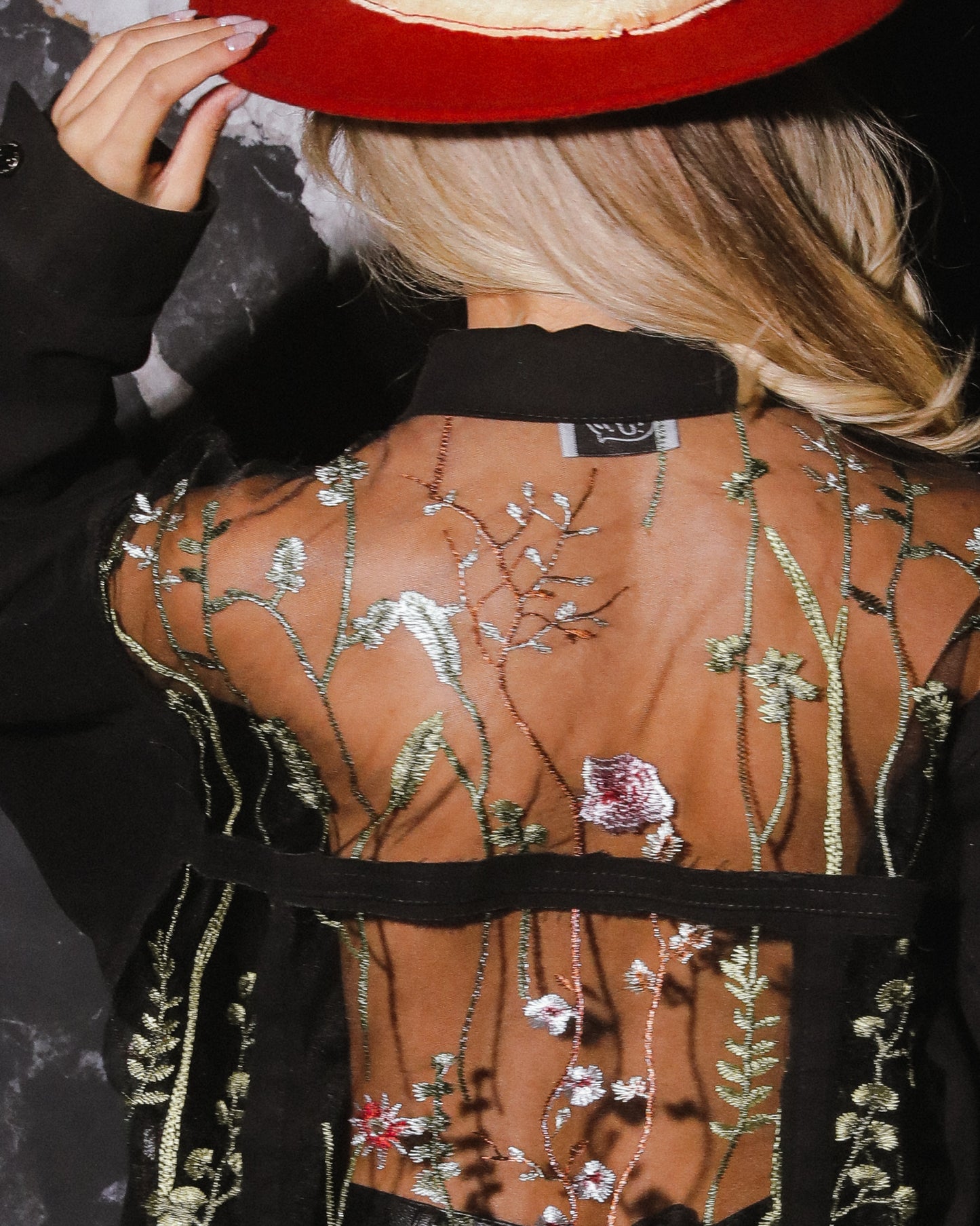 DARBAS SEE THROUGH FLORAL BLACK JEAN JACKET