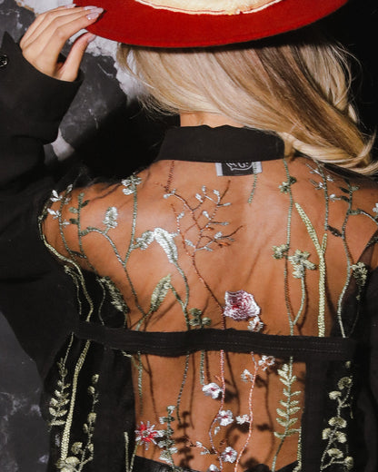 DARBAS SEE THROUGH FLORAL BLACK JEAN JACKET