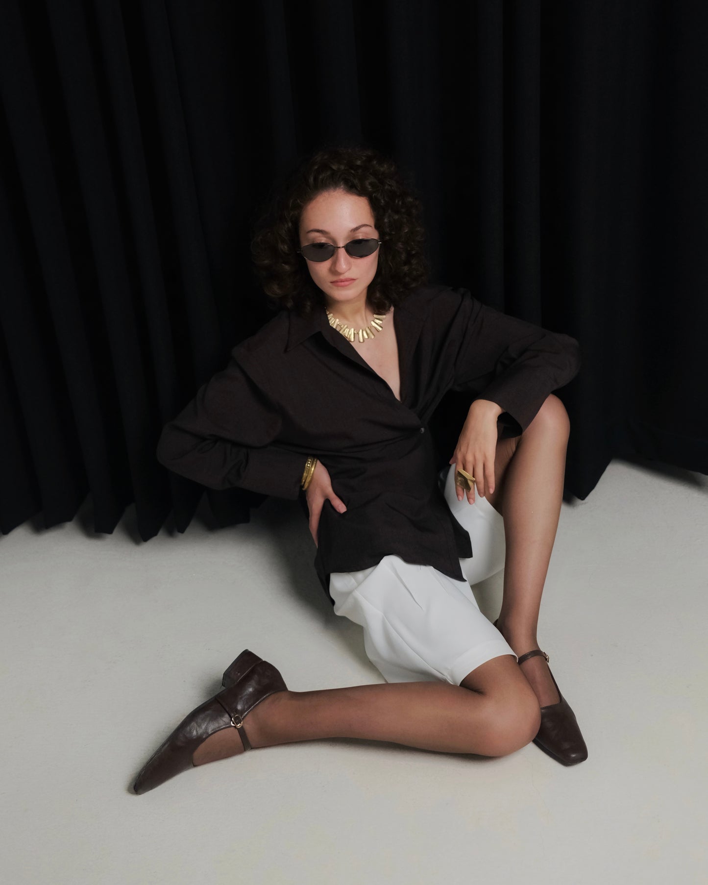 MIRA OVERLAP DARK BROWN SHIRT