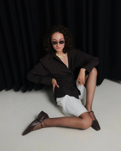 MIRA OVERLAP DARK BROWN SHIRT