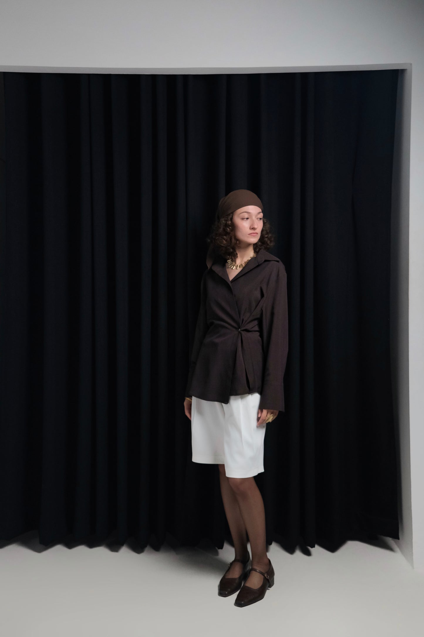 MIRA OVERLAP DARK BROWN SHIRT