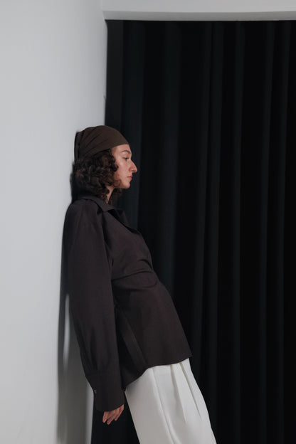 MIRA OVERLAP DARK BROWN SHIRT