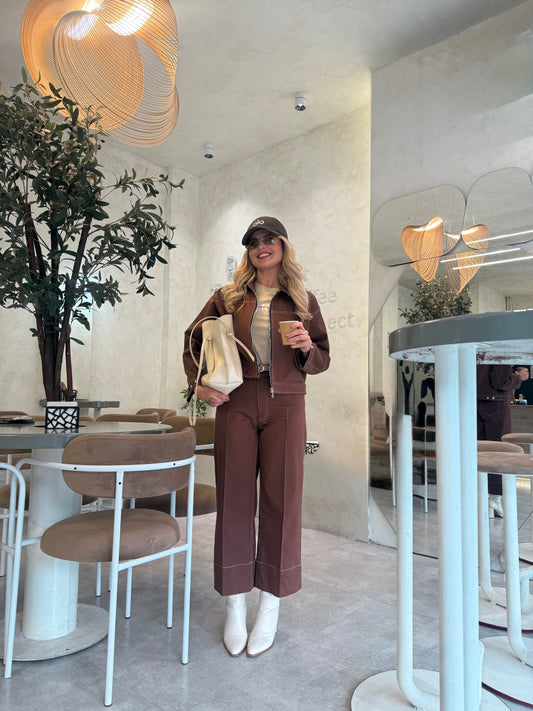 PEONY BROWN JEAN SET