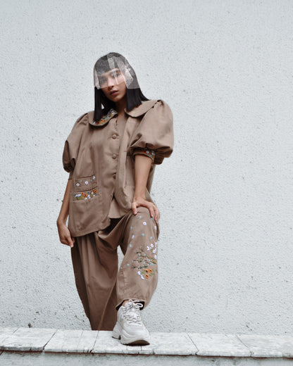 AIOLEH EMBROIDERED KHAKI LINEN COAT