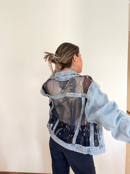 DARBAS SEE THROUGH FLORAL JEAN JACKET