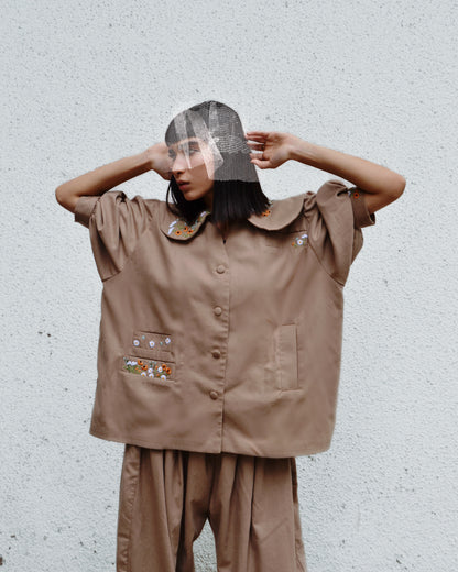 AIOLEH EMBROIDERED KHAKI LINEN COAT