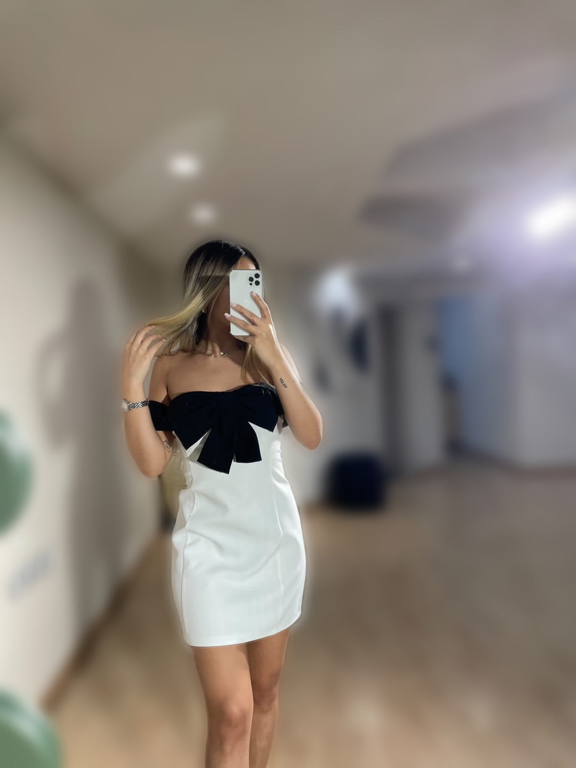 TINA.E BLACK & WHITE BOW-TIE DRESS