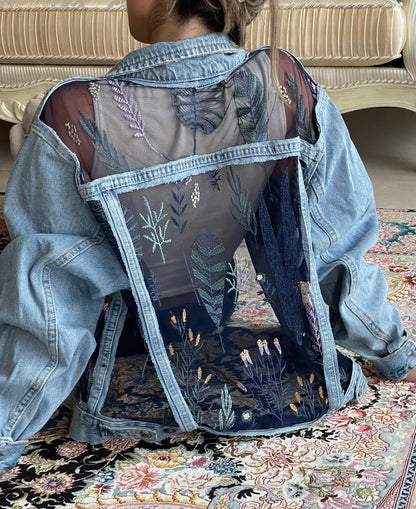 DARBAS SEE THROUGH FLORAL JEAN JACKET