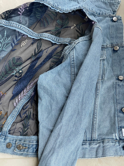 DARBAS SEE THROUGH FLORAL JEAN JACKET