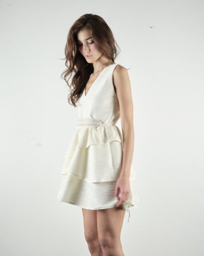 QUIM CREAMY WITH HANDMADE BELT DRESS